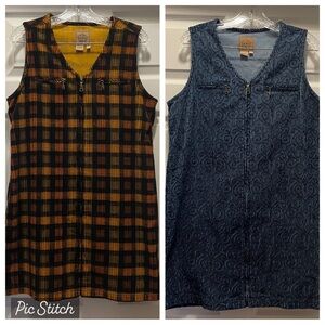 TWO A.M.I Sleeveless Full Zip Corduroy 100% Cotton Dresses Bundle Size M